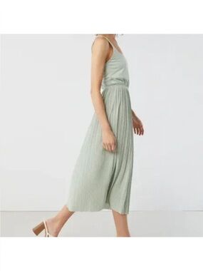 New Oak+Fort women's pleaded sleeveless midi summer dress light green size S